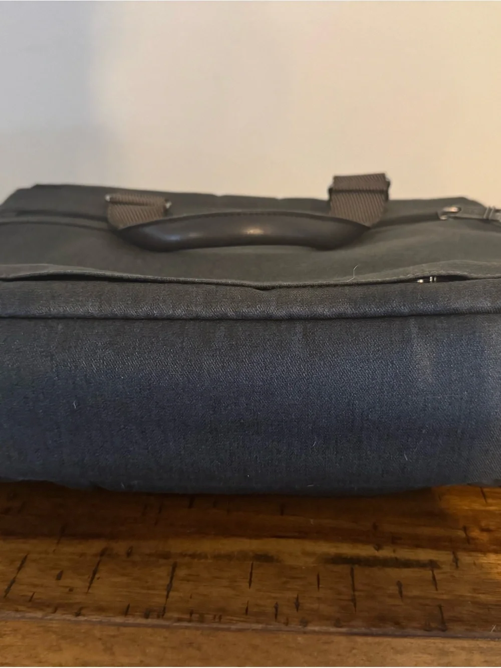 Tumi Black Canvas Messenger Bag with Brown Leather Trim